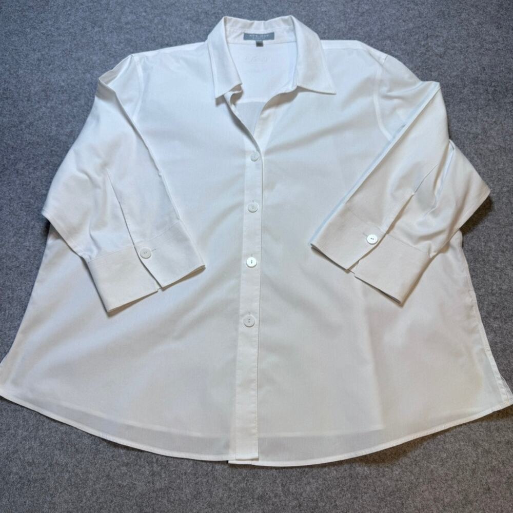 Foxcroft Non Iron Shirt Women 24W White 100% Cotton Shaped Fit 3/4 Sleeve